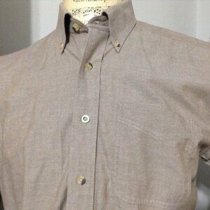 L.L. Bean Men’s Short Sleeve Button Down Oxford Shirt Tan Beige Cotton L Regular